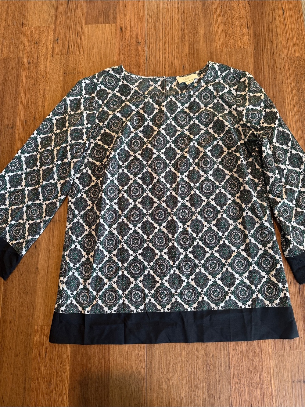 LOFT Green and Black Medallion Print Blouse